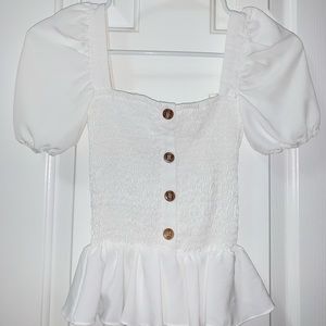 Shirred tube top with puff sleeves